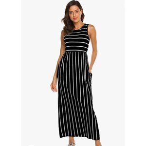 Womens Black & White Striped Sleeveless Maxi Dress Size S With Pockets Casual